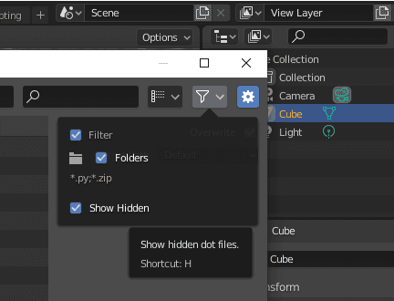 Blender file view hidden folder addon