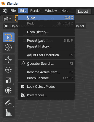 Undo menu item in Blender
