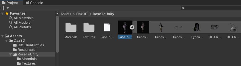 Unity imported model character asset folder