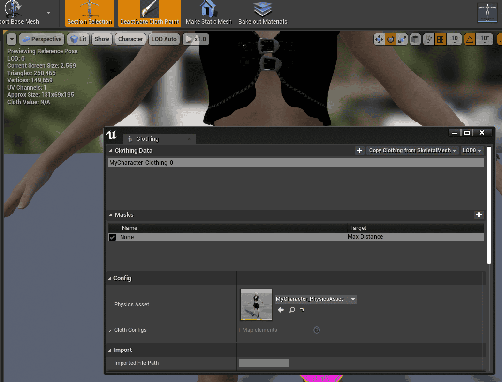 activating cloth painting inside skeletal mesh