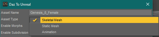 asset type skeletal mesh