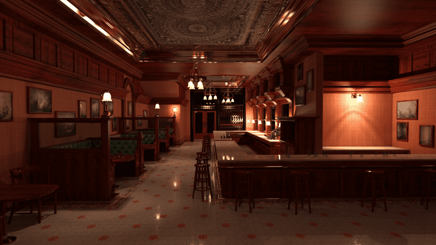3d model of a bar at night