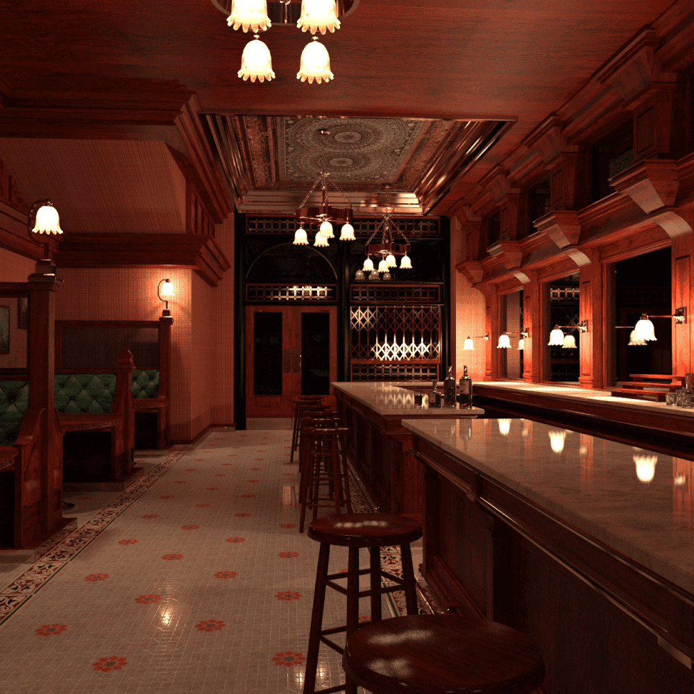Rendering of bar counter with fabulous lighting setup