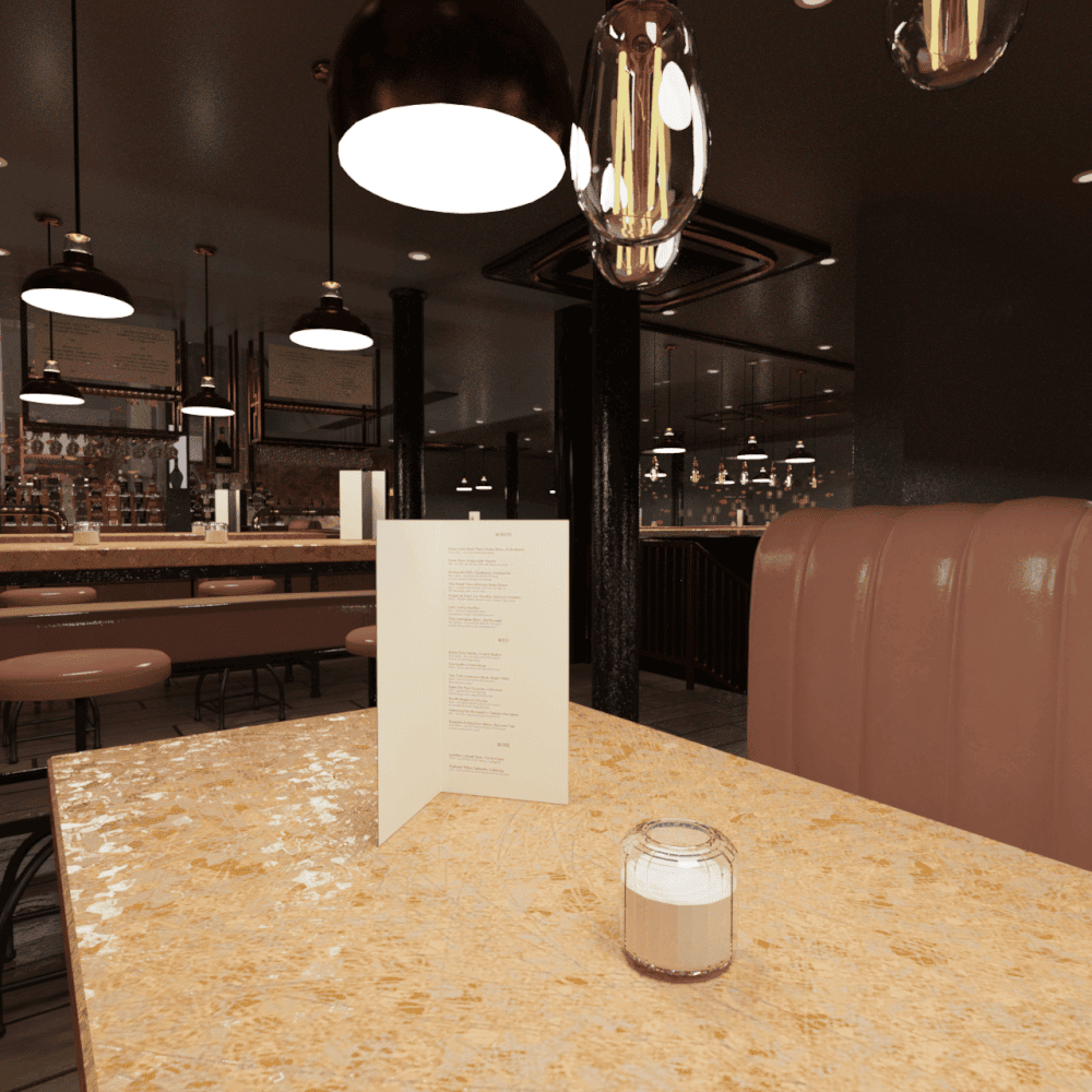 Close up rendering of a menu card