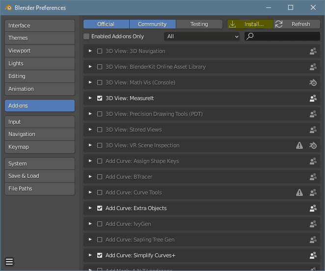 blender addons install