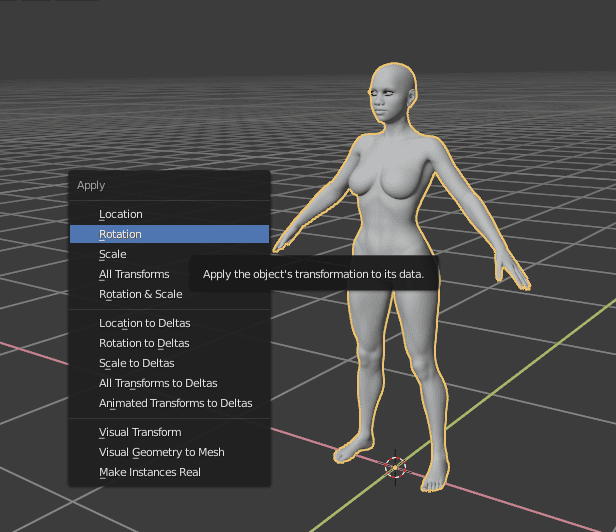 apply rotation to imported daz3d model inside blender