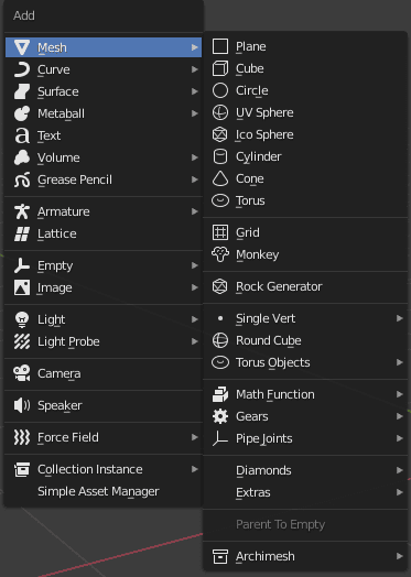 blender basics add menu