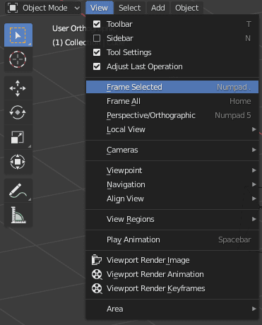 blender basics frame selected