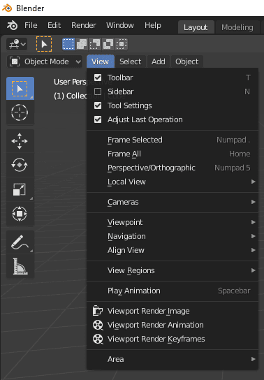 blender basics view menu