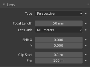 blender camera lens settings