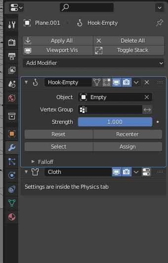 blender cloth hook modifier