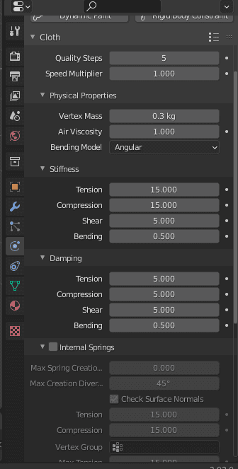 blender cloth simulation settings