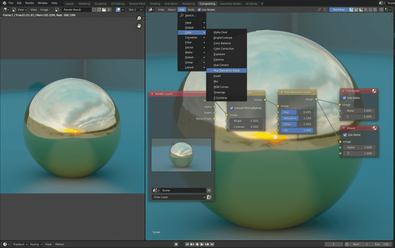 blender compositing hue saturation