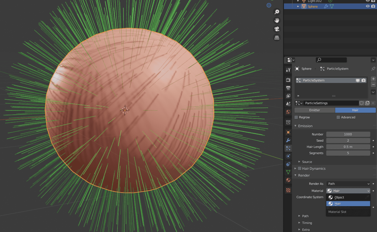blender hair add material