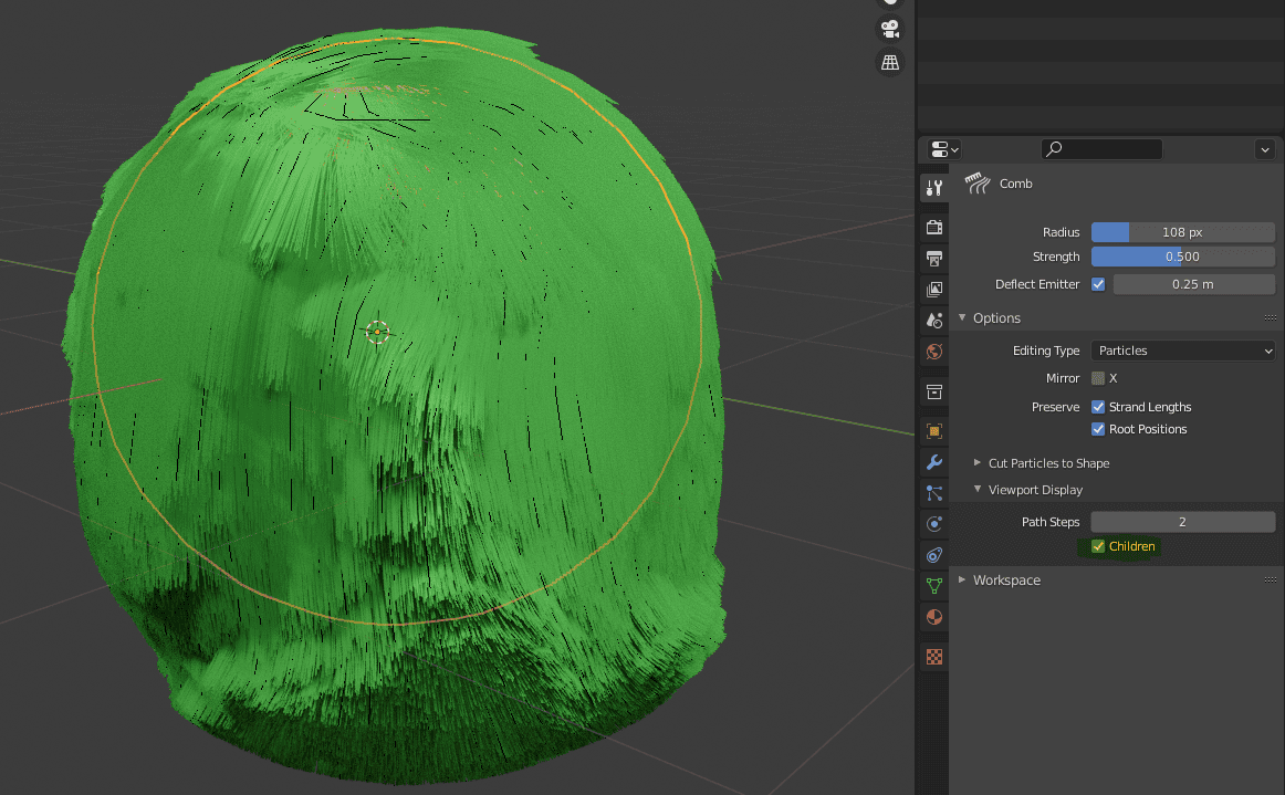 blender hair brushing