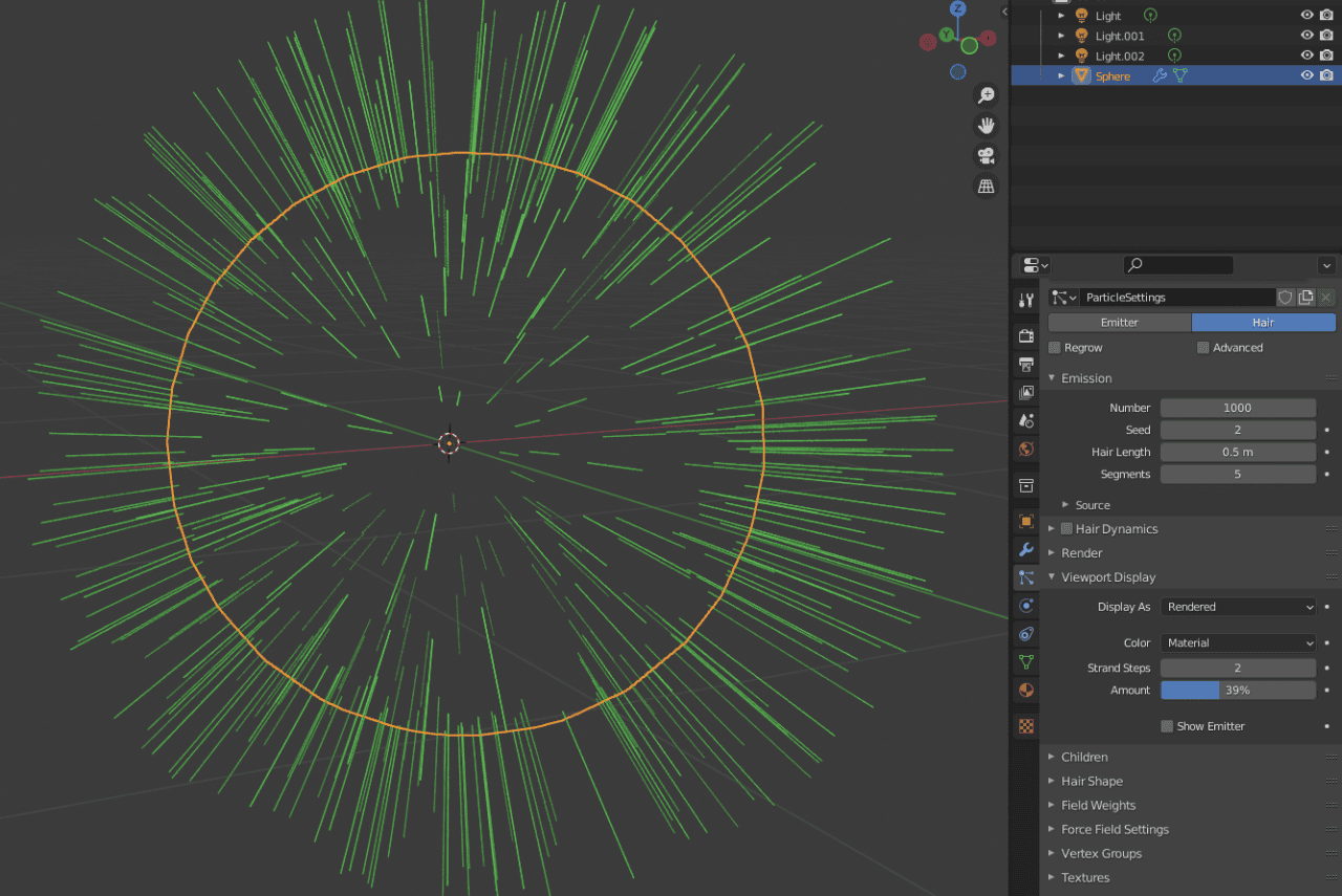 blender hair hide emitter
