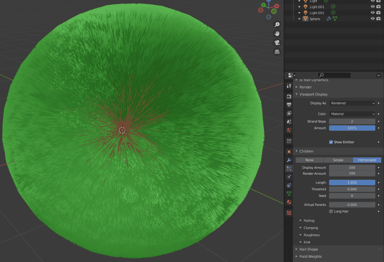 blender hair interpolated children