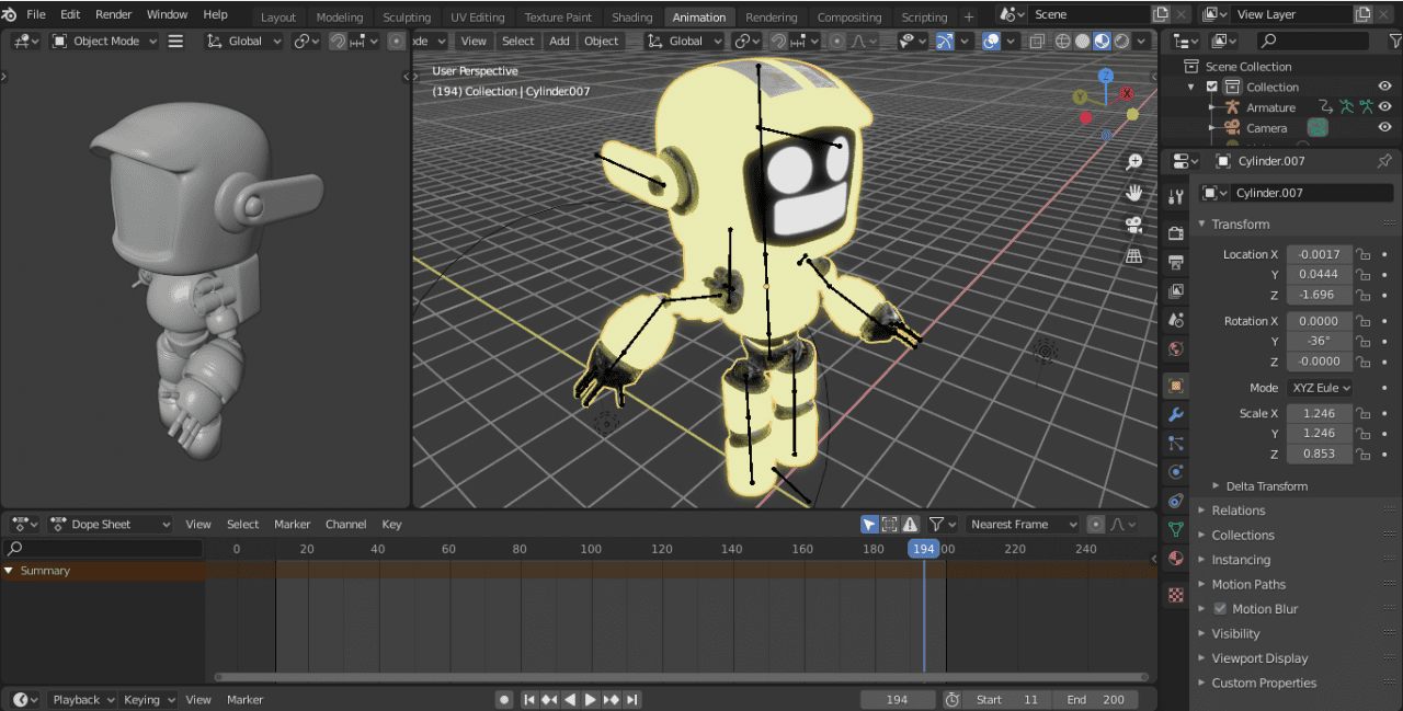 blender interface for animations