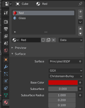 blender material properties surface submenu