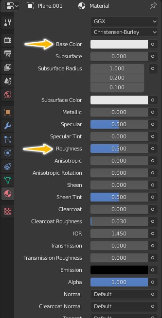 blender material settings