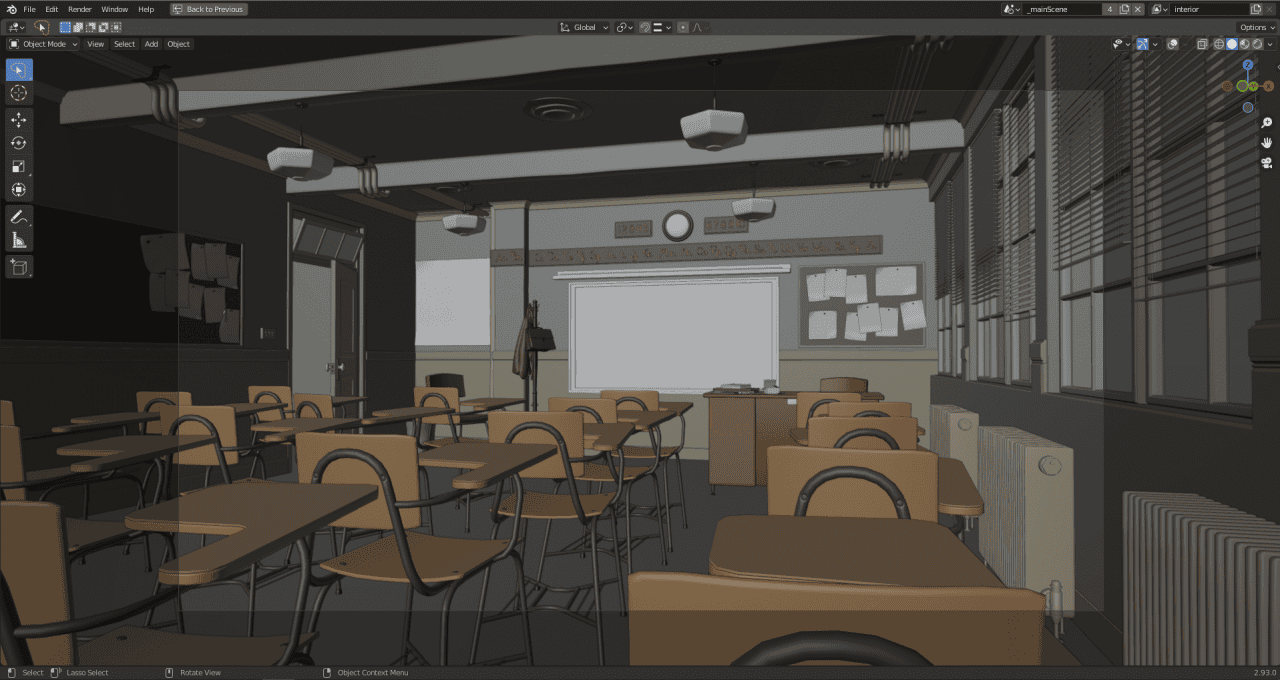 blender post processing classroom scene