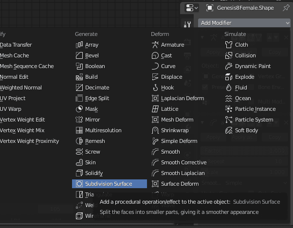 blender settings subdivision surface modifier hair mesh