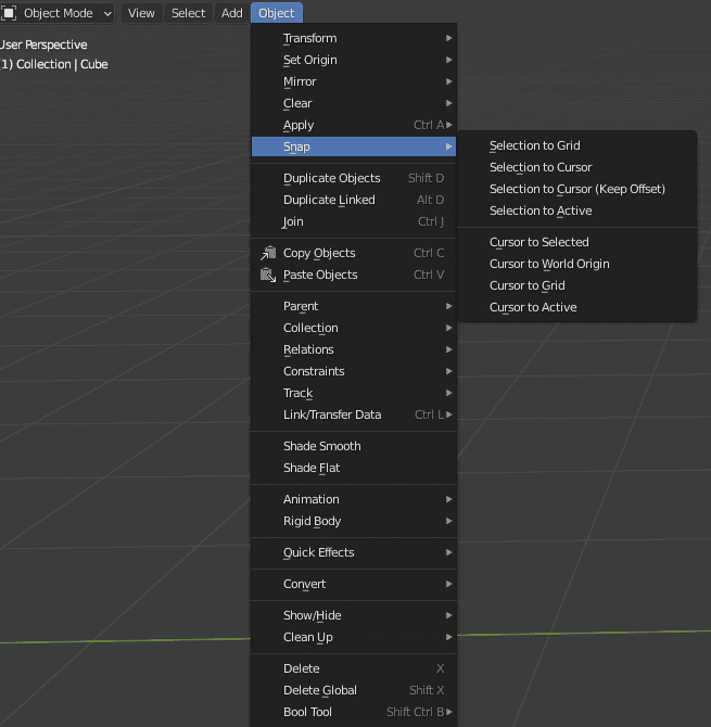 blender snap menu