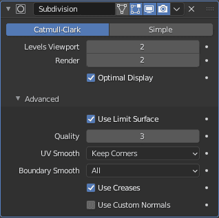 blender subdivision surface modifier settings