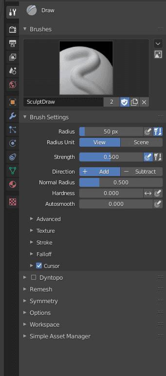 blender tool settings
