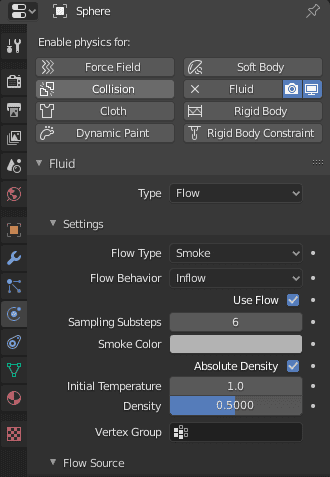 blender uv sphere physics properties parameters