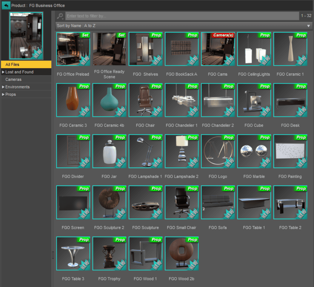 All kind of 3d props as part of the office