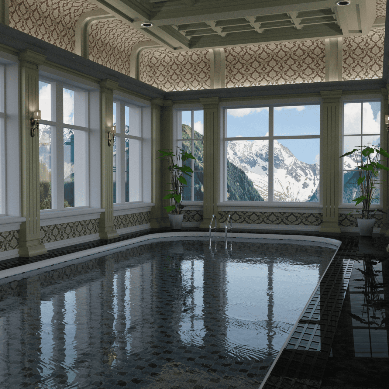Rendering of a classic indoor pool 3d model