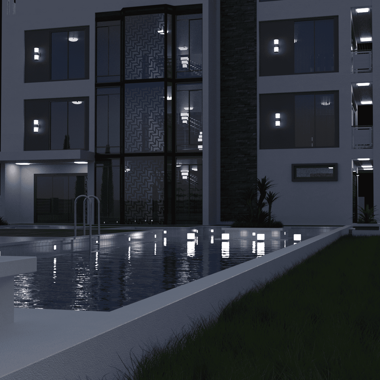 House 3d model with pool in front