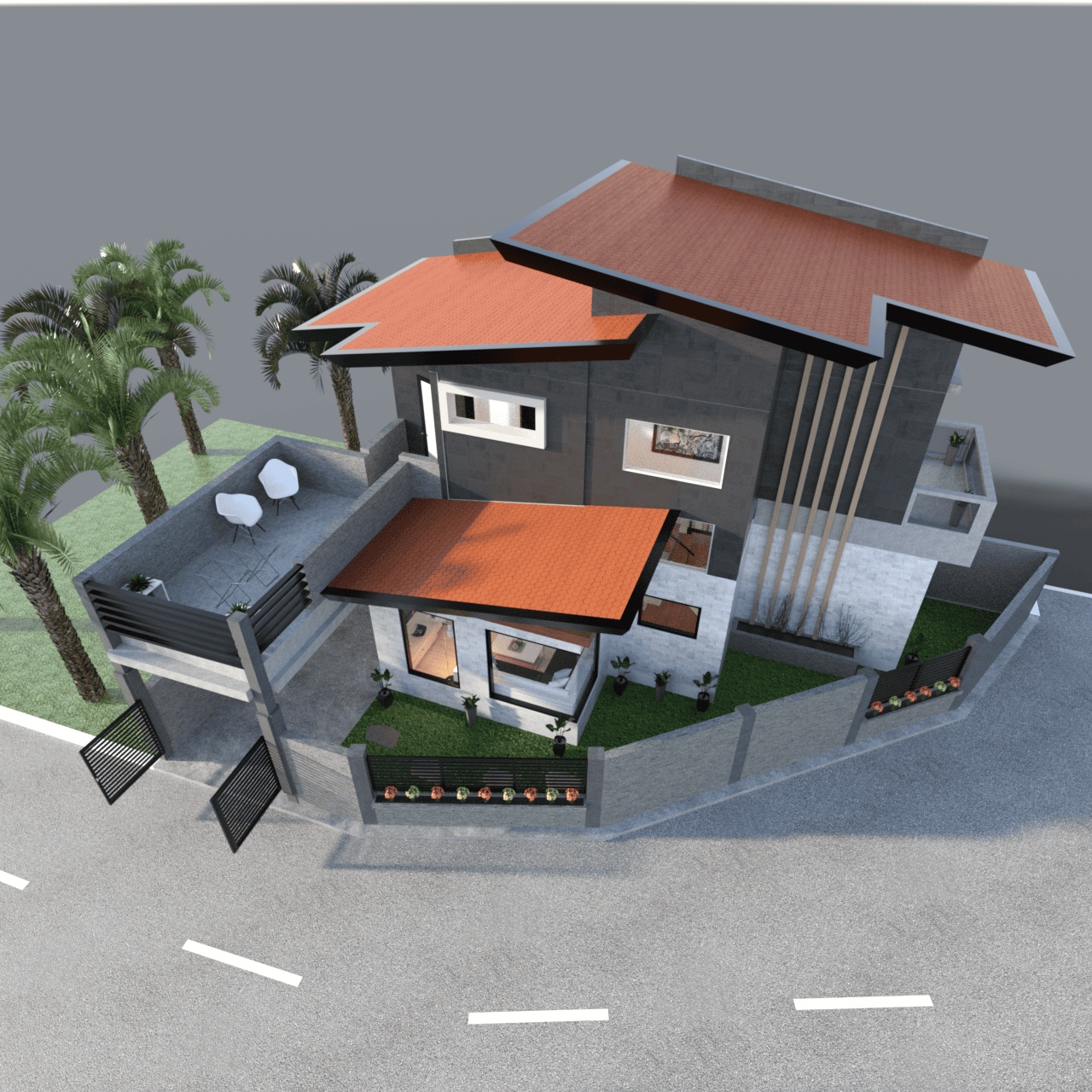 Corner Lot House 3d model outside view