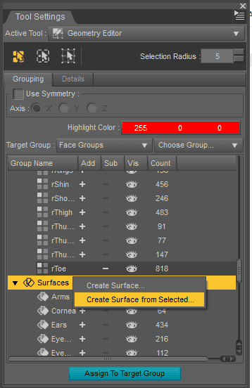 create surface from selected geometry