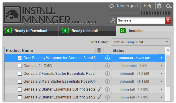 daz 3d install manager filter by genesis