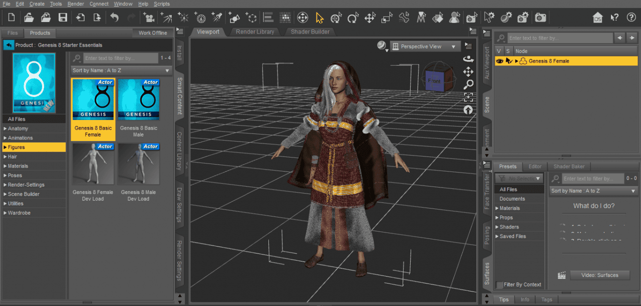 daz3d viewport showing freja female genesis 8 model
