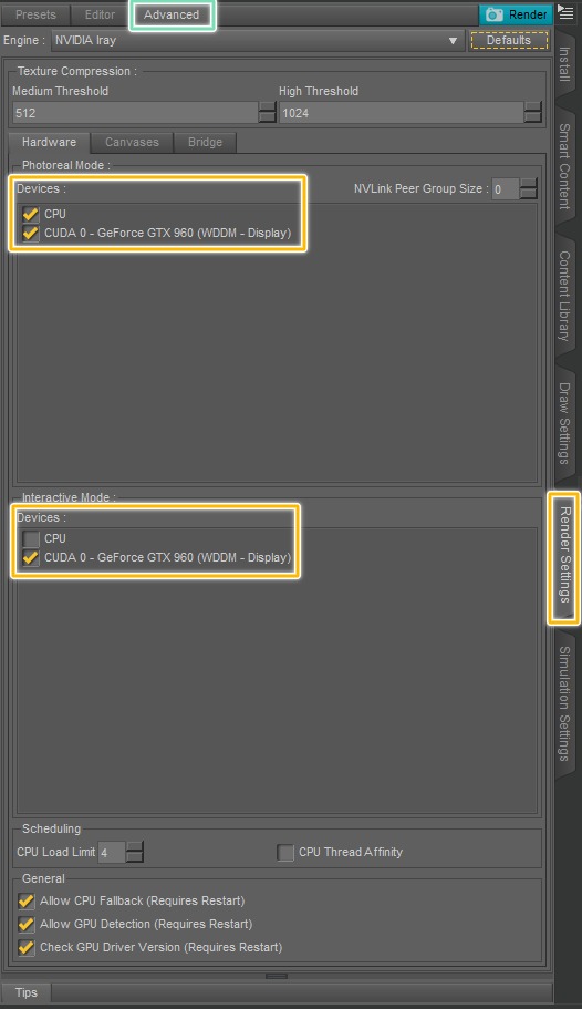 daz3d faster render with advanced rendering gpu settings enabled