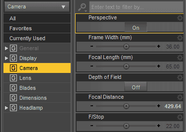 daz3d camera settings perspective