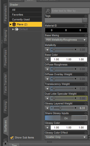 daz create a poster surfaces tab