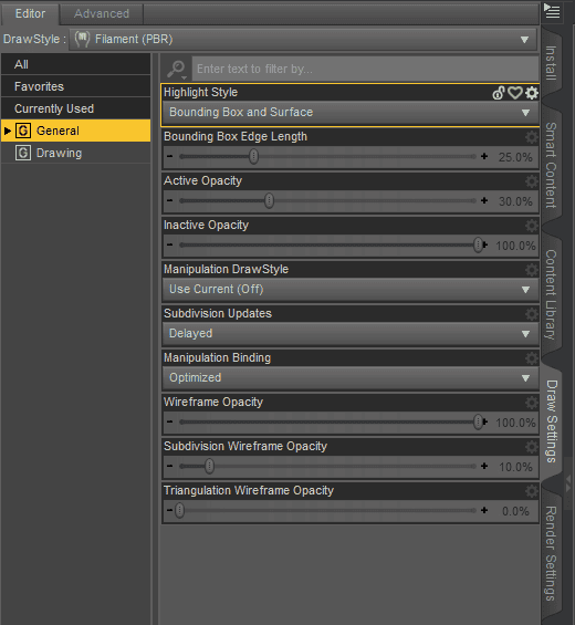 daz draw settings
