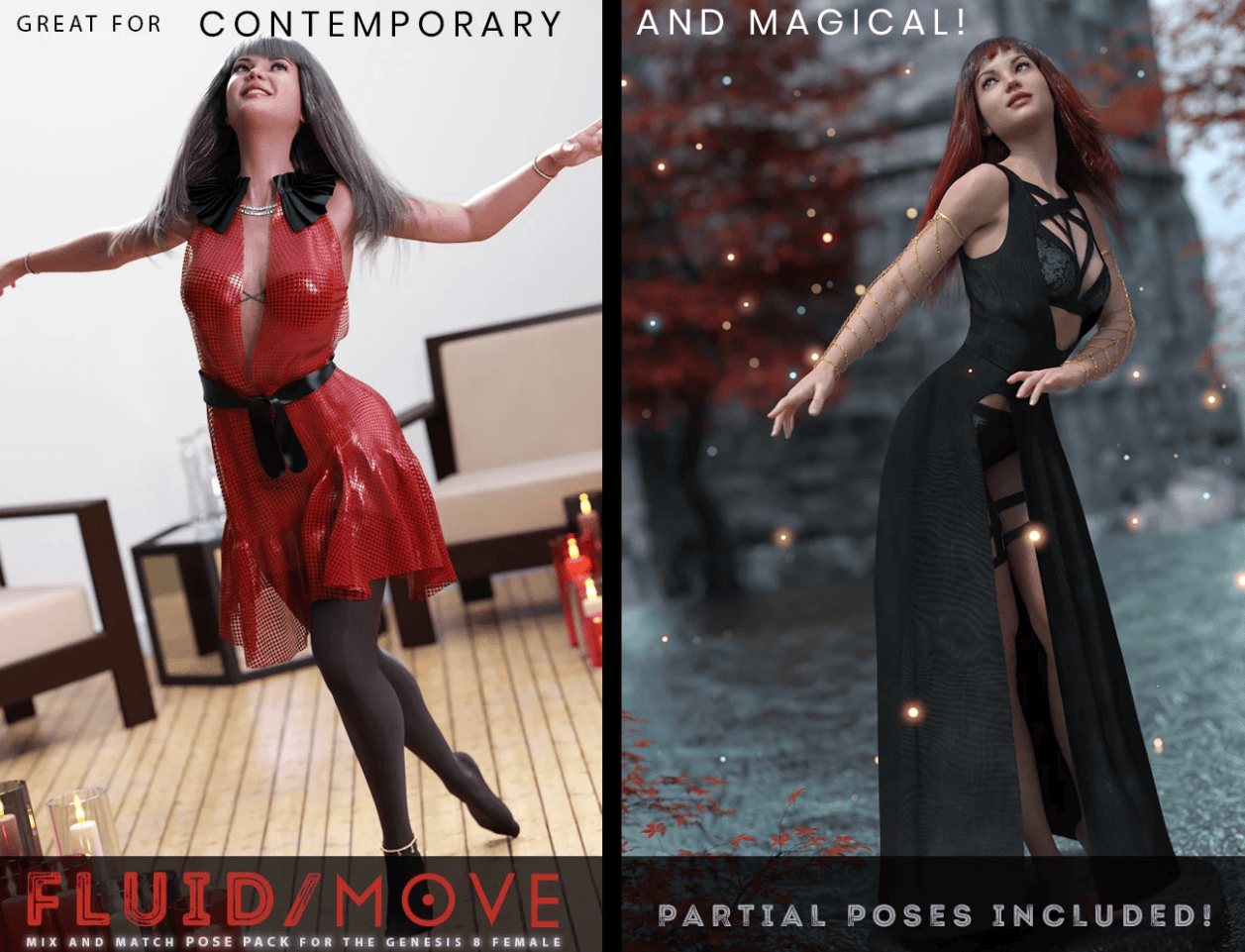 daz fluid move pose pack for genesis 8 female