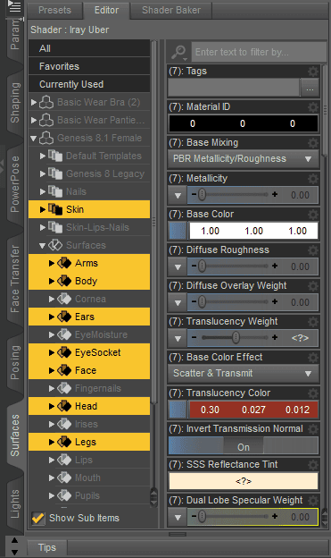 daz genesis8.1 skin settings