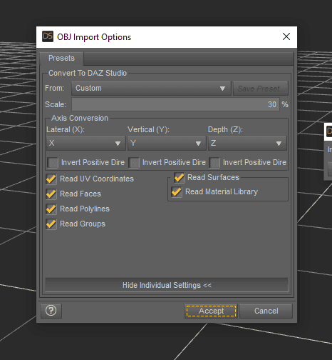 daz import model obj settings
