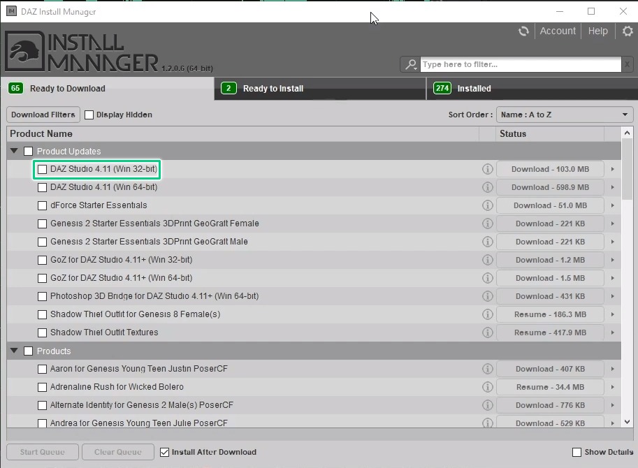 daz install manager screenshot