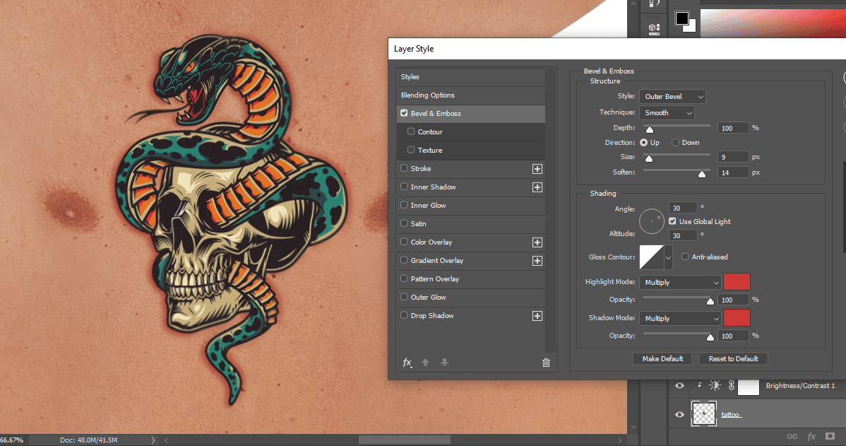 daz photoshop apply bevel emboss tattoo