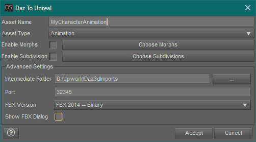 daz pose export window