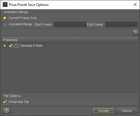 daz pose preset save options