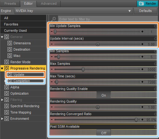 daz studio progressive rendering settings