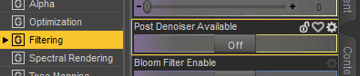 daz render settings filtering post denoiser option